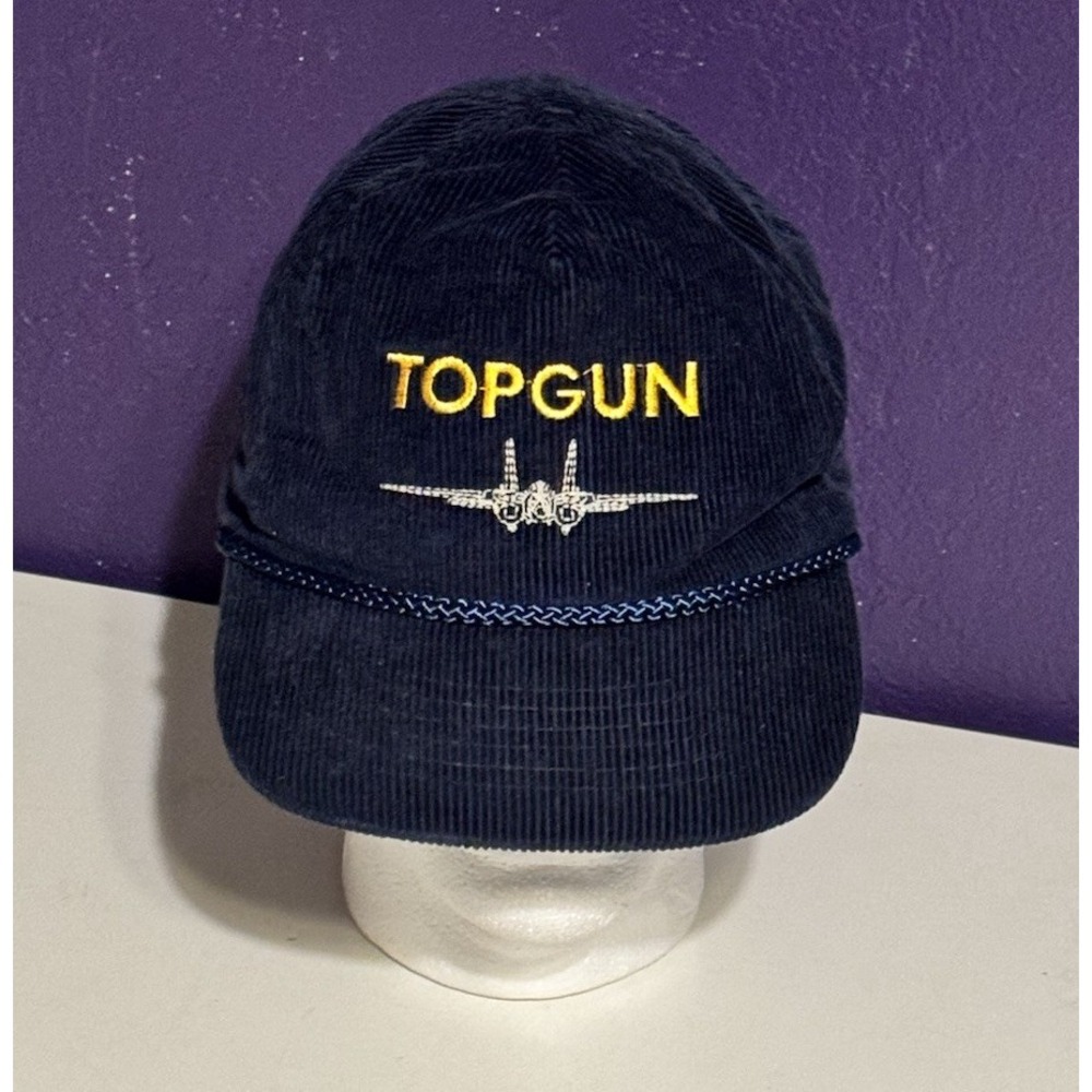 Vintage Top Gun F-14 Corduroy Hat 80s Movie Promo Tom Cruise Rope Cap 1986 Rare